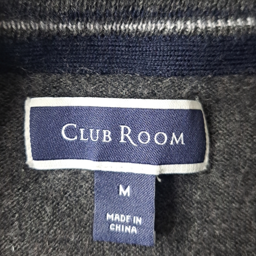 Club Room Men's Ribbed Trim V-Neck Sweater Dark Charcoal Size Medium Long Slv - Picture 3 of 15